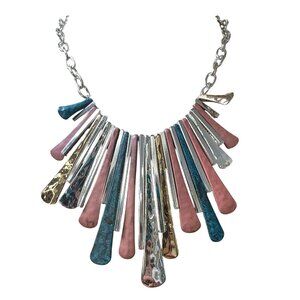 RLM Studio Multicolor Metallic Fan Statement Necklace Artisan Geometric‎ Bib